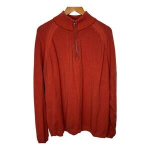 Tommy Bahama Mens XXL 1/4 Zip Sweater Pullover Long Sleeve Burnt Orange Rust Red